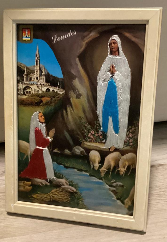 Lourdes mooie ingelijste afbeelding..Maria met Bernadette, Antiek en Kunst, Ophalen of Verzenden