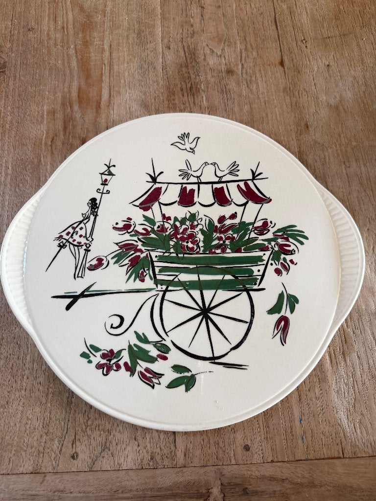 Vintage 50s Taart Vlaai Plateau Staffel Dom Keramiek Limburg, Overige merken, Keramiek, Overige typen, Ophalen of Verzenden