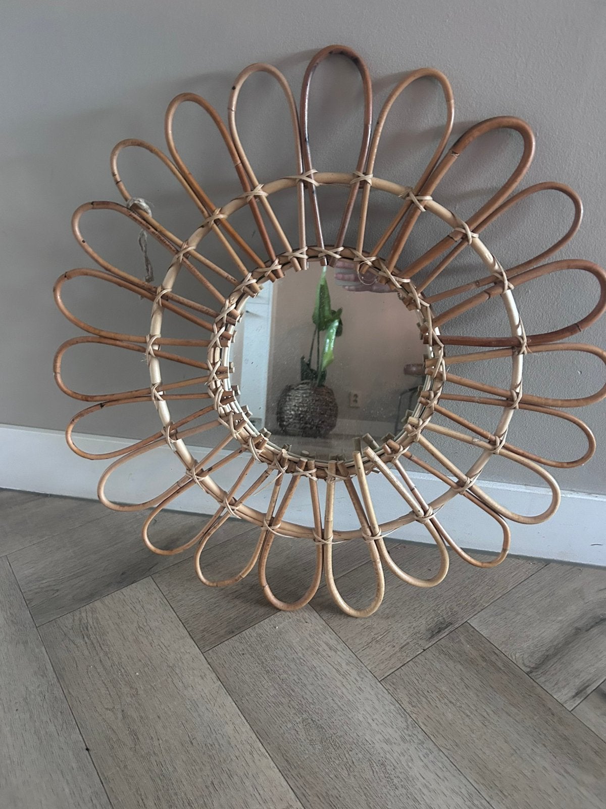 Bamboe spiegel, Huis en Inrichting, Ophalen, Minder dan 50 cm, Gebruikt, Rond