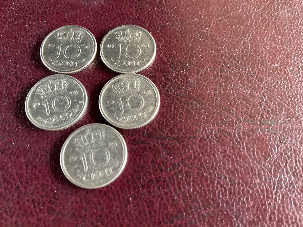 5 Dubbeltjes uit 1948, Ophalen of Verzenden, Koningin Wilhelmina, 10 cent, Losse munt