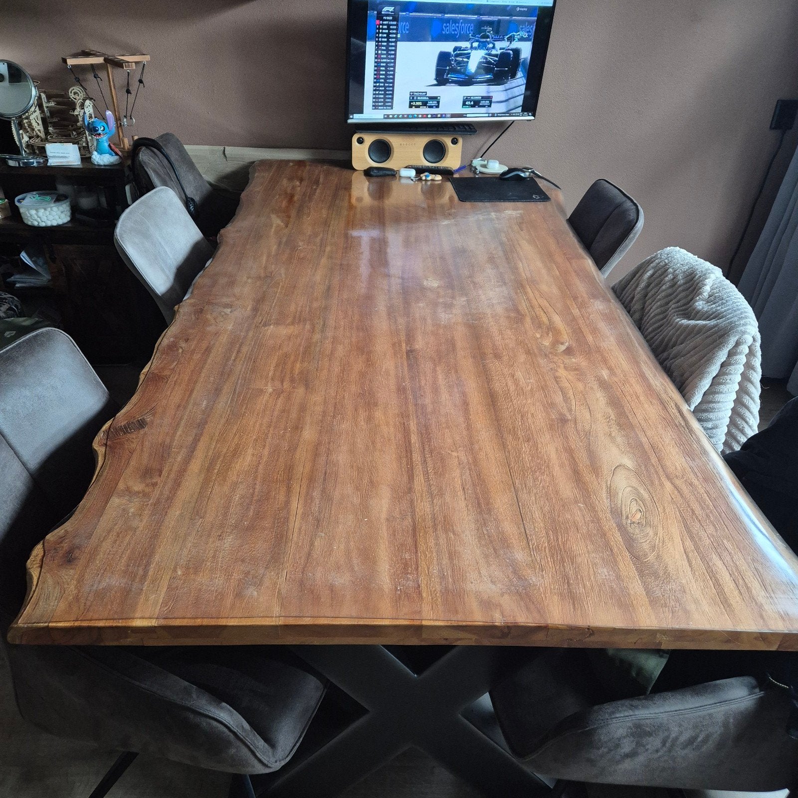 Boomstamtafel 2.20 x 1.05 verlaagd in prijs, Huis en Inrichting, Ophalen, 100 tot 150 cm, 200 cm of meer, Zo goed als nieuw
