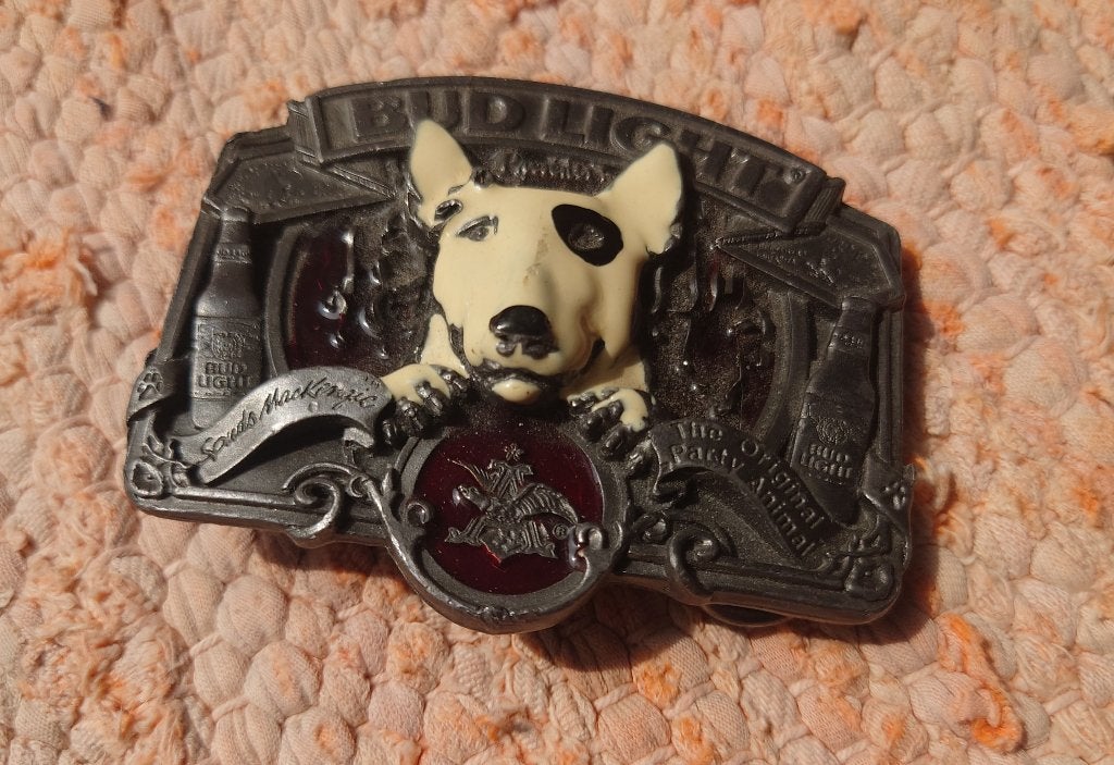 Antiek brass Budlight /Budweiser belt buckle uit 1989, Ophalen of Verzenden, Brons