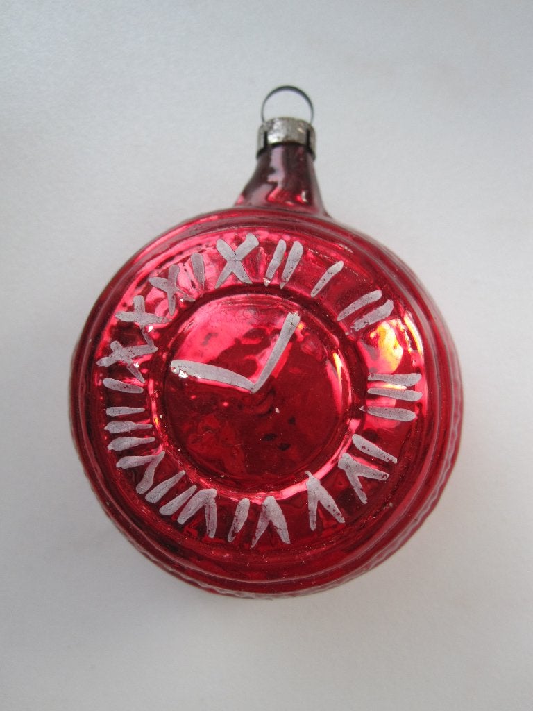 (Nr: 12) Antieke oude vintage kerstbal klok met wijzerplaat, Ophalen of Verzenden, Gebruikt