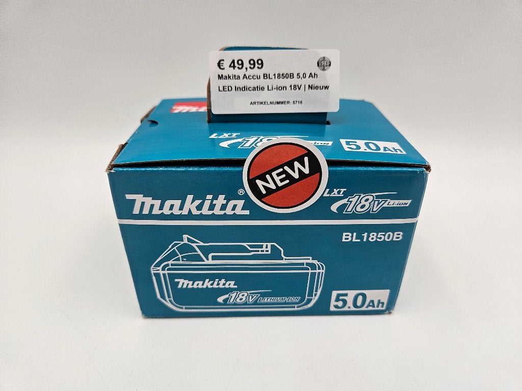 Makita Accu BL1850B 5,0 Ah LED Indicatie Li-ion 18V | Nieuw, Ophalen of Verzenden, Nieuw