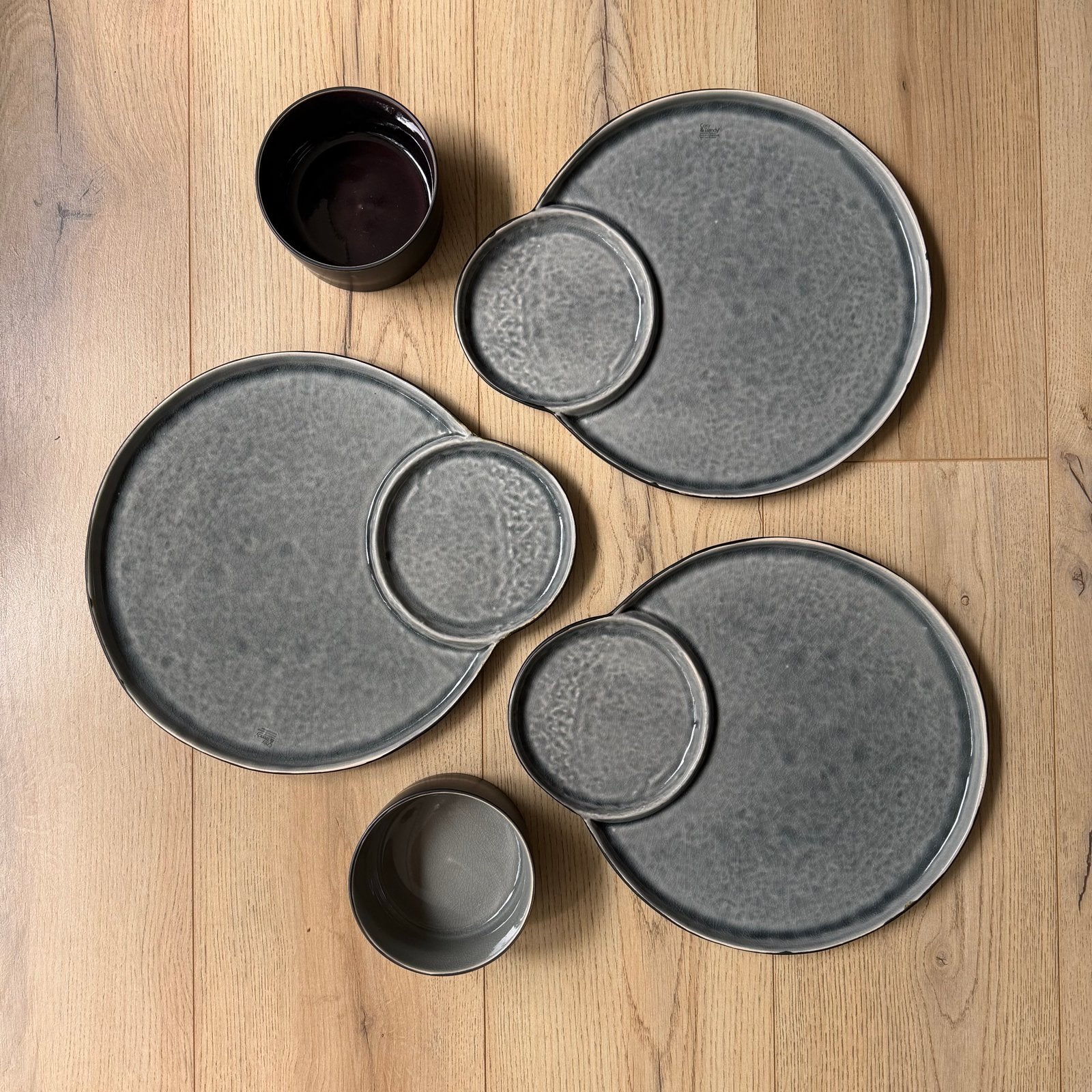 Cosy & Trendy Laguna Grey gourmetset met 3 borden en 2 komme, Gebruikt, Overige merken, Keramiek, Ophalen of Verzenden