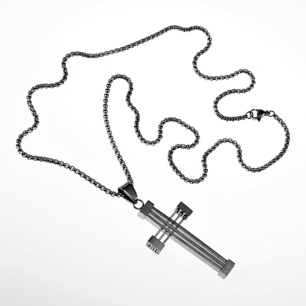 60cm x 2,5mm Jasseron Ketting + Kruishanger Heren RVS, Sieraden, Tassen en Uiterlijk, Kettingen, Nieuw, Overige materialen, Zilver