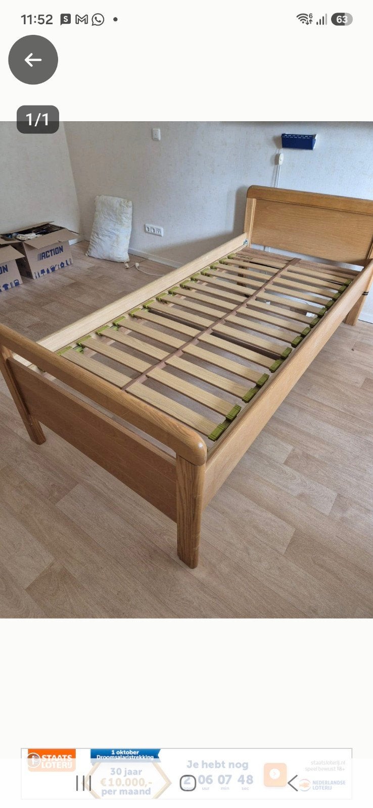 Eenpersoonsbed  met lattenbodem, Huis en Inrichting, Ophalen, Gebruikt, 90 cm, Eenpersoons