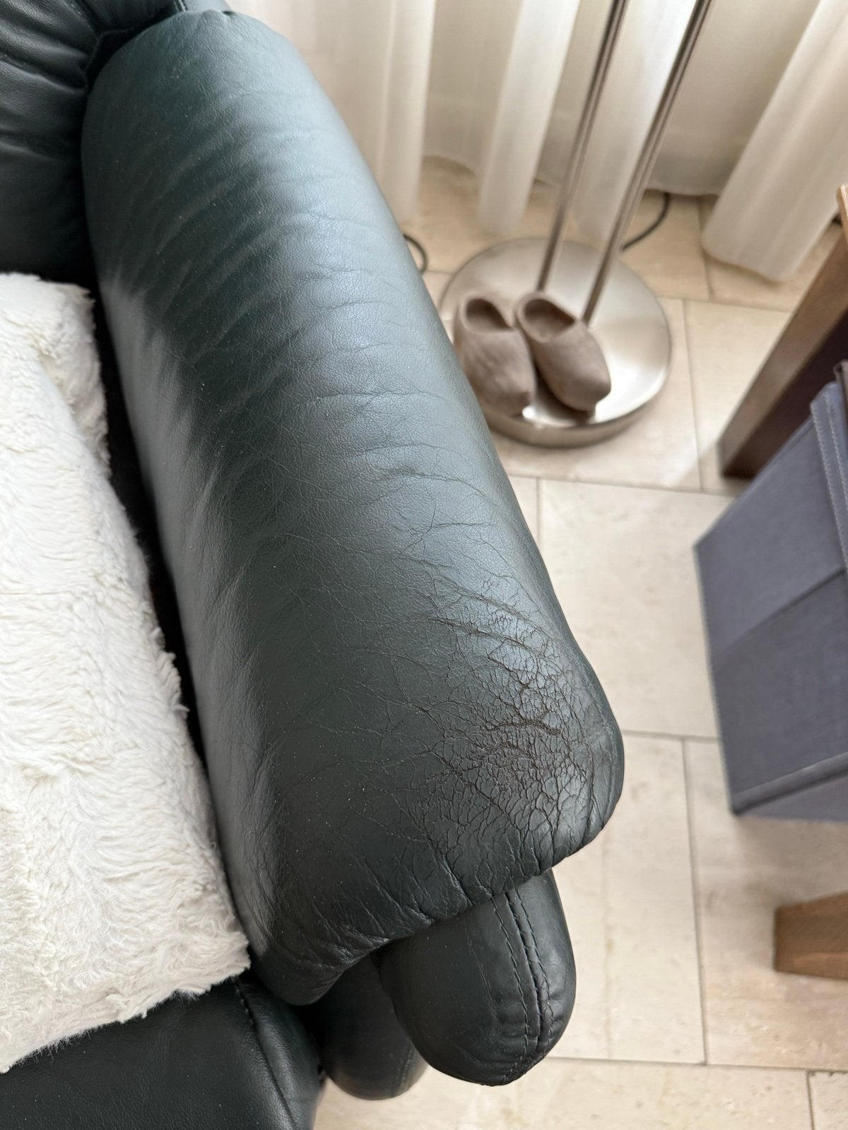 Groene leren relaxfauteuil - Comfortabel en functioneel, Ophalen, Gebruikt, Leer, 75 tot 100 cm