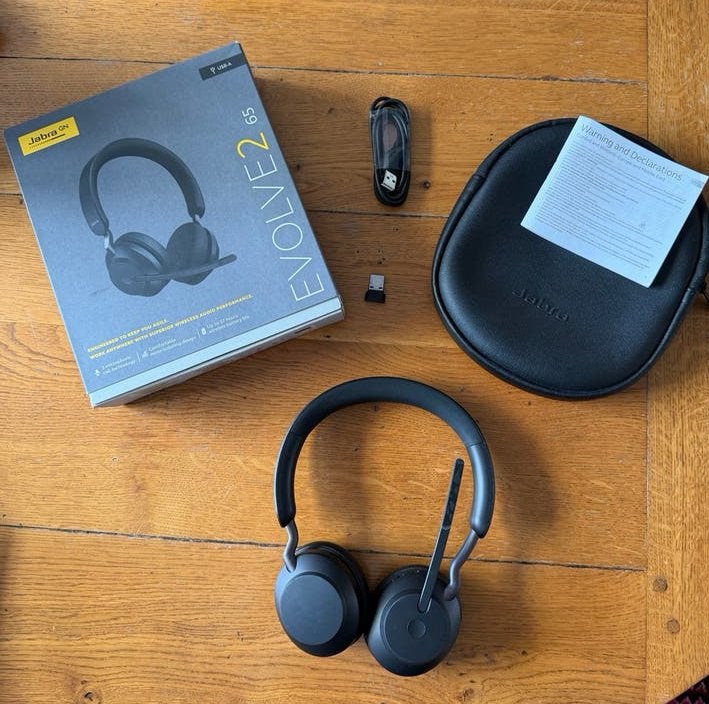 Jabra Evolve2 65 Link380A UC Stereo Zwart Headset, Audio, Tv en Foto, Bluetooth, Ophalen of Verzenden, Zo goed als nieuw, Over-ear