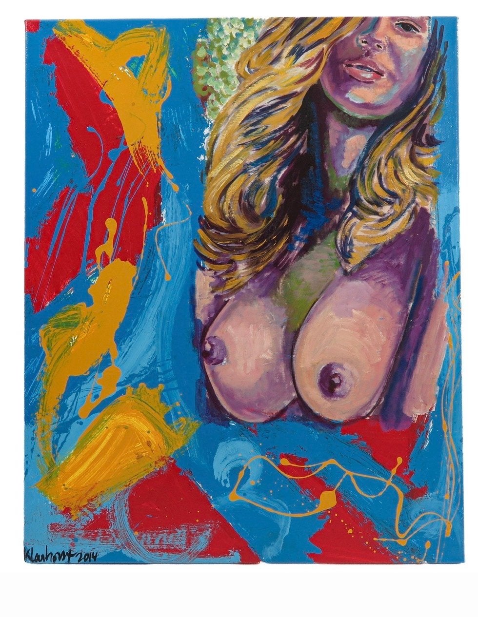 Peter Klashorst - Origineel schilderij vrouwelijk naakt 80x1, Antiek en Kunst, Kunst | Schilderijen | Modern, Figuren, Ophalen of Verzenden