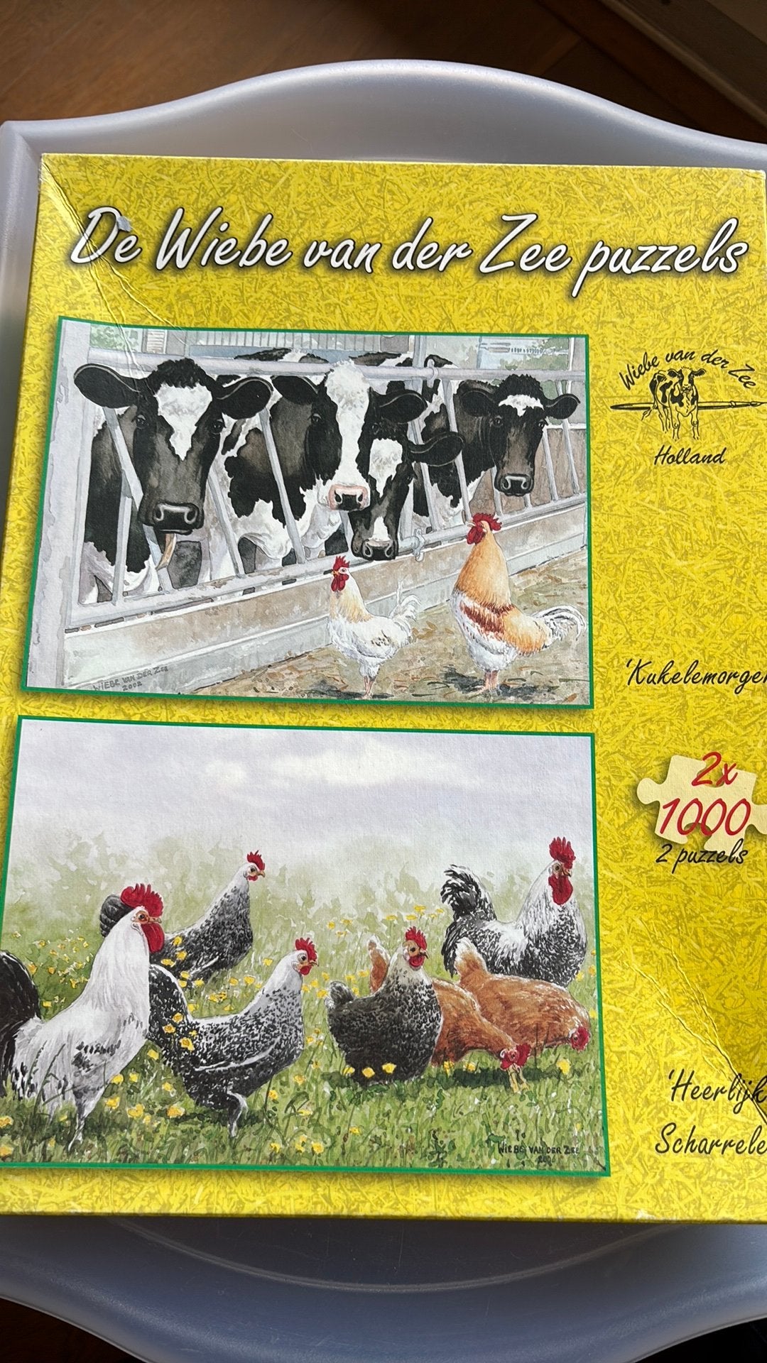 Wiebe van der Zee puzzel 2 x Koeien en Kippen 1000 stukjes, Ophalen of Verzenden, 500 t/m 1500 stukjes, Zo goed als nieuw