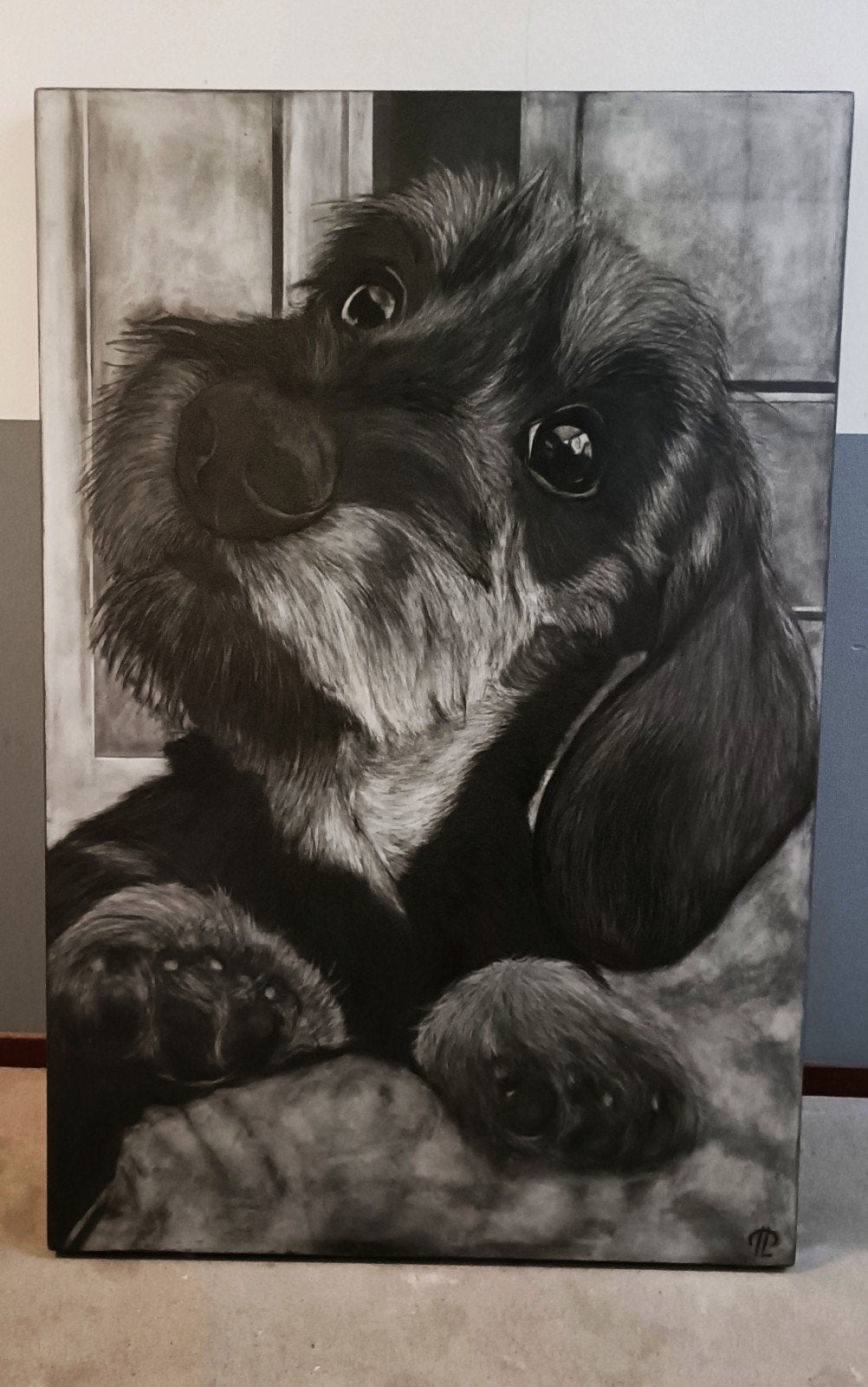 Uw hond afgebeeld in grafiet, Ophalen of Verzenden, Hout, Gelakt/vernis, Overige technieken