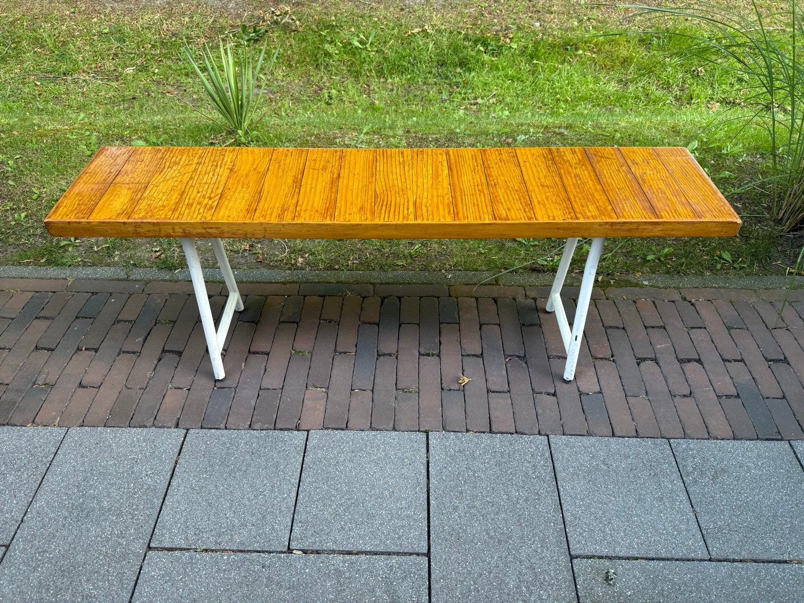 Vintage bankje met stalen frame, Ophalen of Verzenden