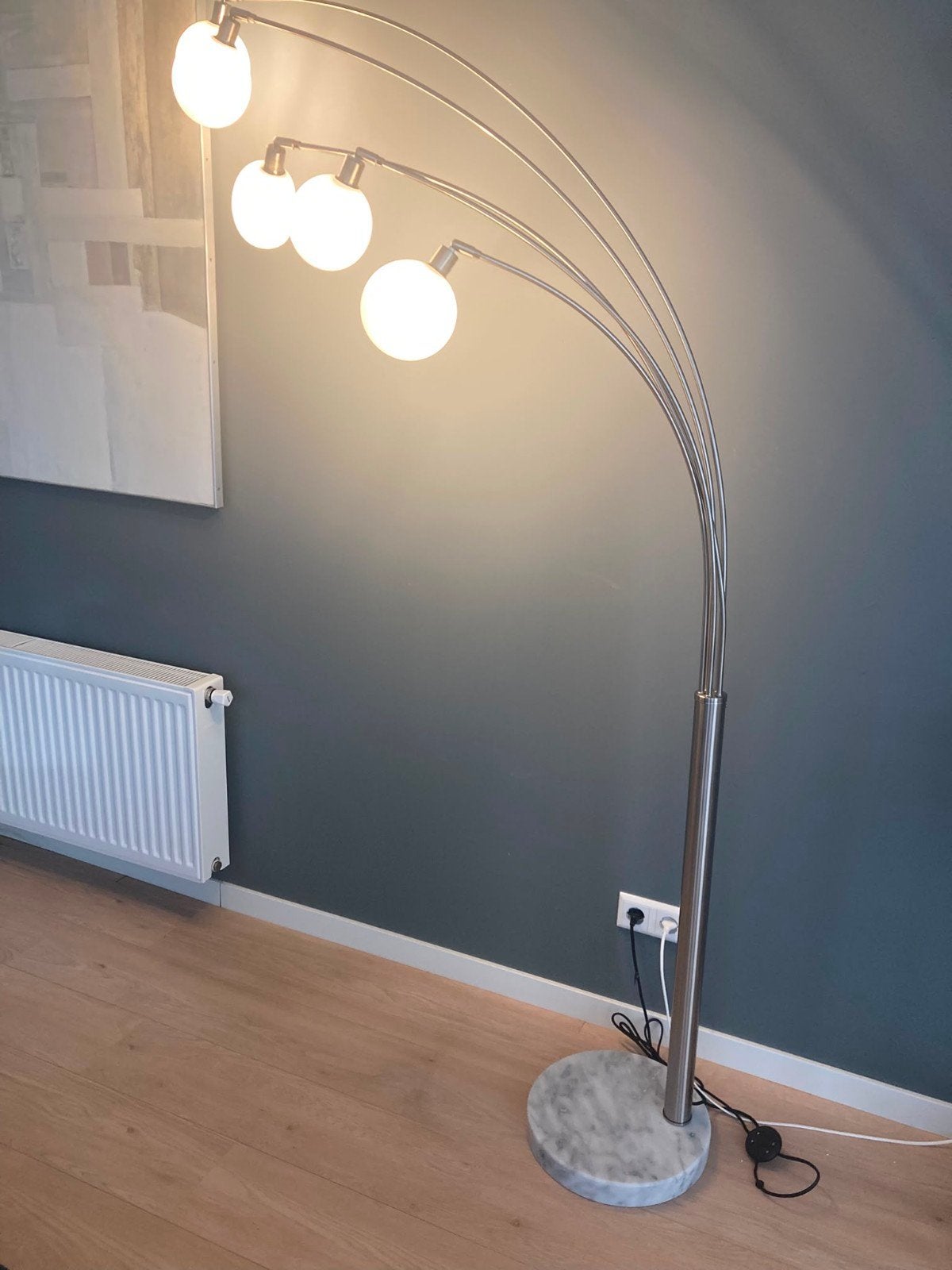 Moderne booglamp met marmeren voet en 5 lichtpunten, Ophalen, 200 cm of meer, Zo goed als nieuw, Modern