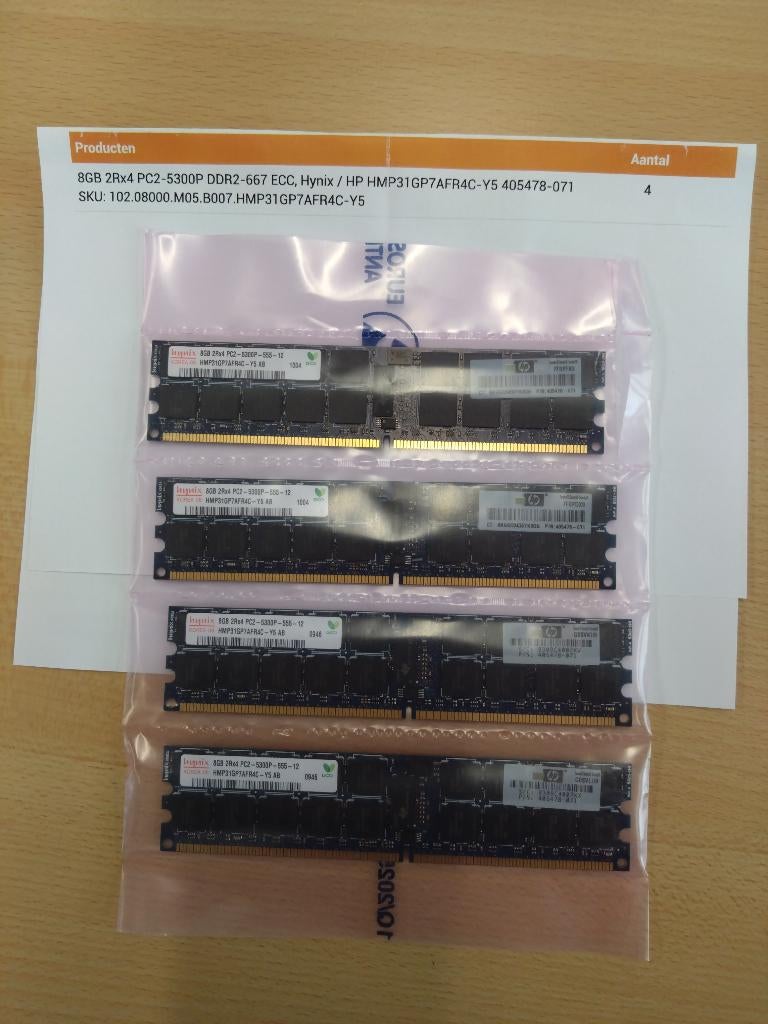 HP / Hynix 8GB DDR2 ECC Server RAM 4x2GB – PC2-5300P 667MHz, Ophalen, Server, 8 GB, Refurbished