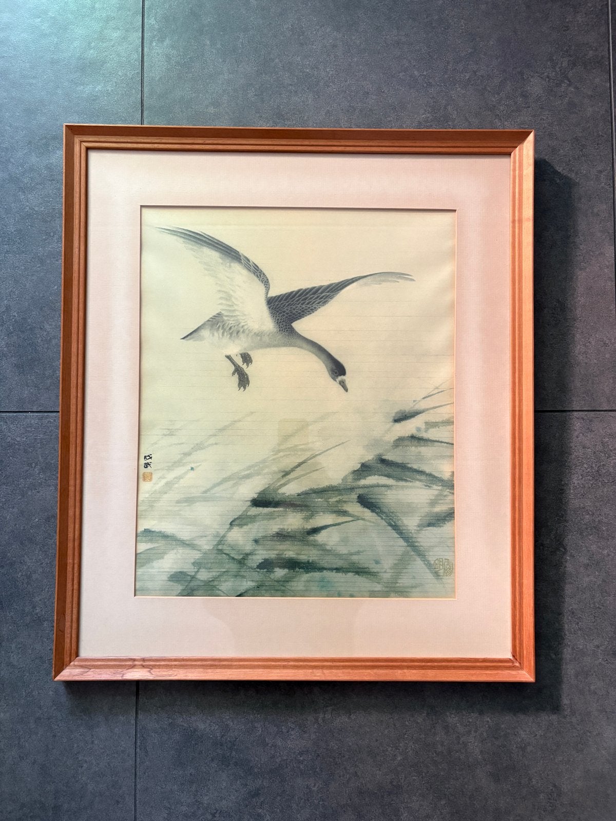 Ingelijste Japanse ganzen aquarel - Kunsthandel Hopman, Ophalen