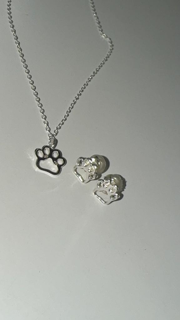 Honden pootjes ketting, oorbellen set, Ophalen of Verzenden, Nieuw, Zilver