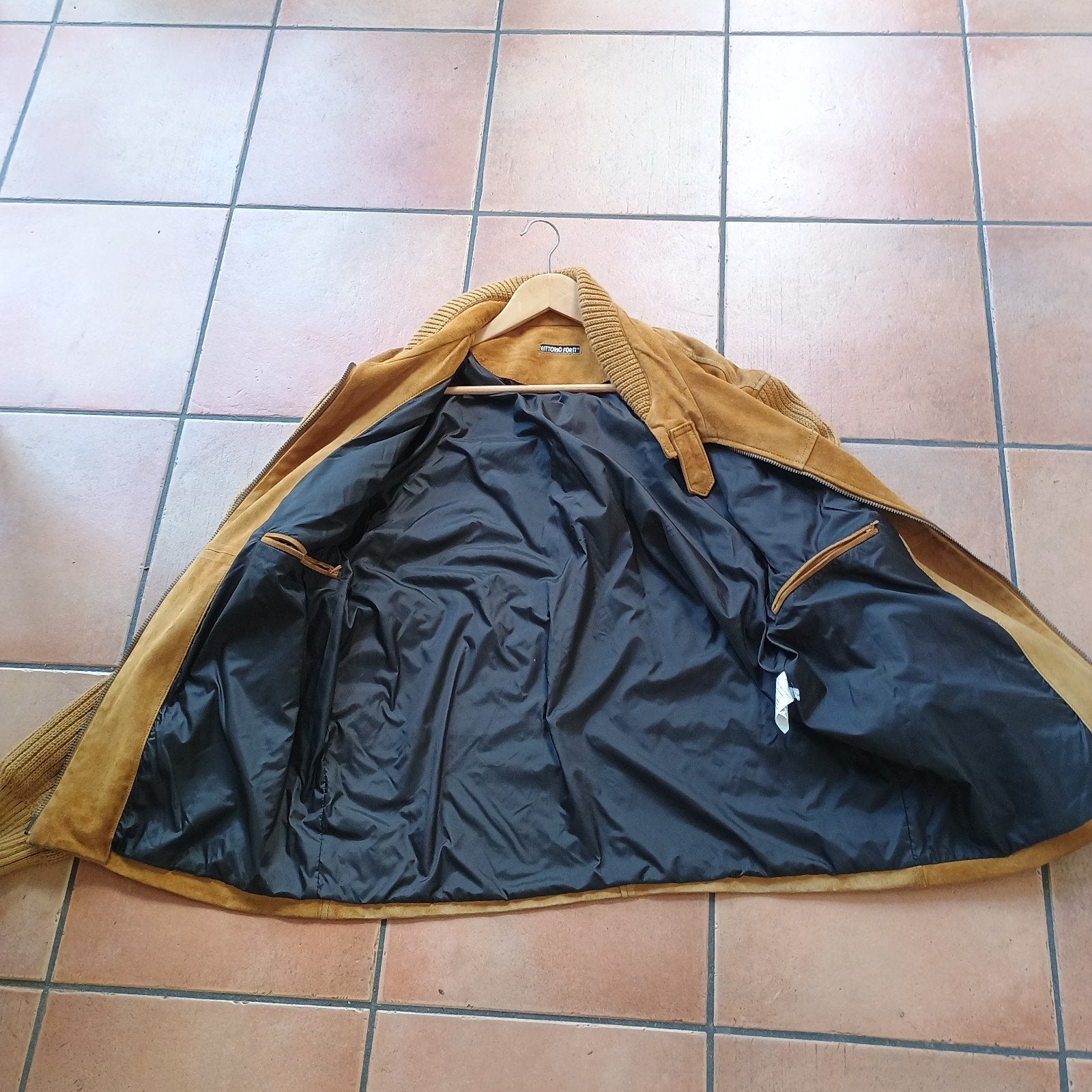 mooie leren jas met gebreide mouwen, Ophalen of Verzenden, Gedragen, Maat 52/54 (L), Bruin
