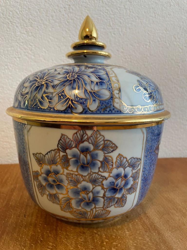Thaise pot met deksel Benjarong porselein - Blauw/Goud, Antiek en Kunst, Antiek | Porselein, Ophalen of Verzenden