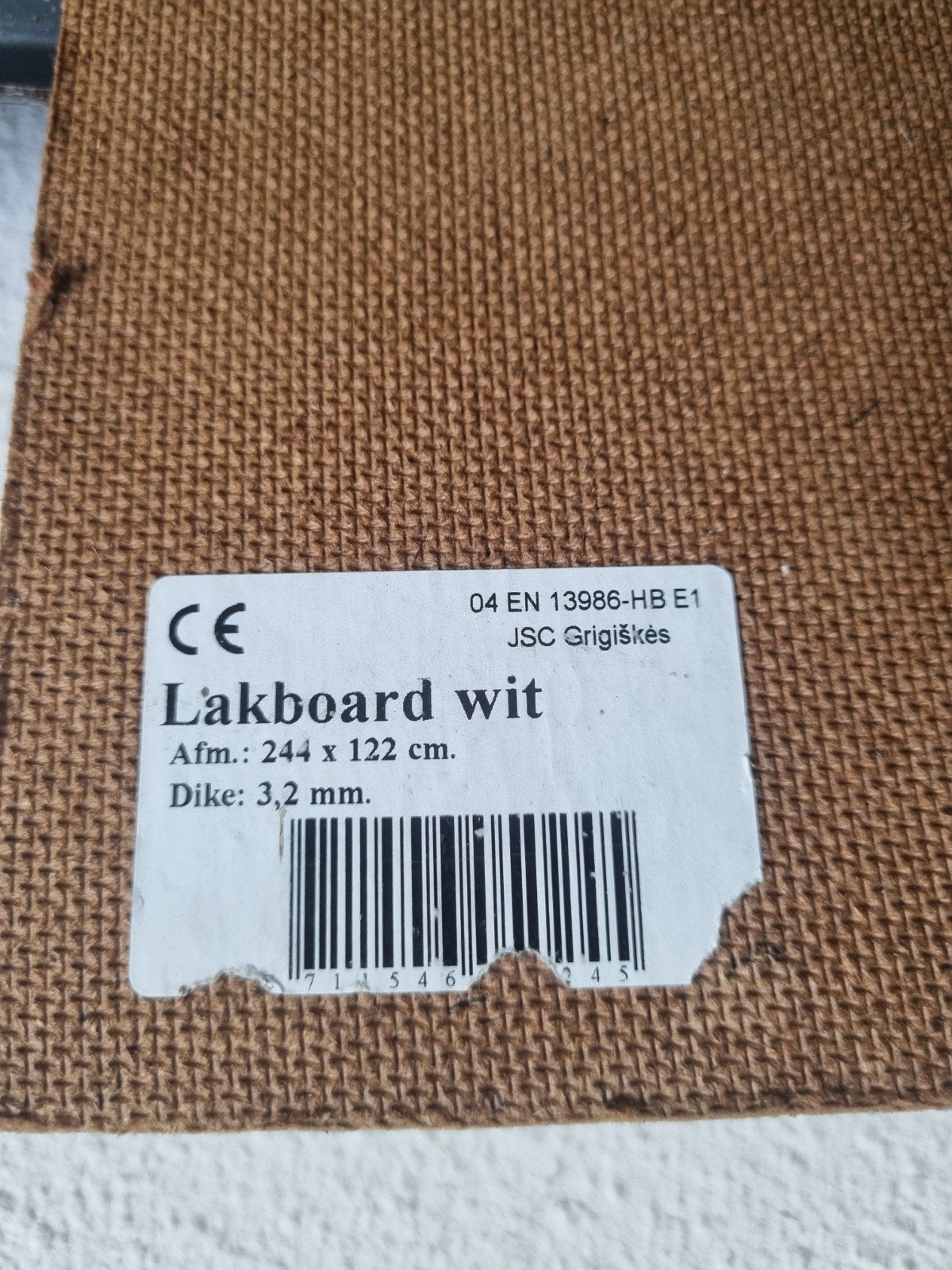 Lakboard wit, 244 x 122 cm, 3,2 mm dik, Doe-het-zelf en Verbouw, Platen en Panelen, Ophalen, Gebruikt, Overige materialen, Minder dan 20 mm