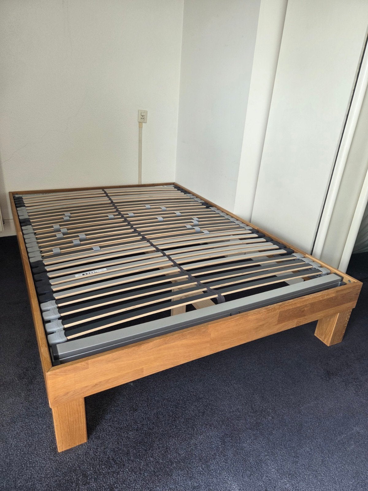 Massief Eiken Bed 140x200 met Lattenbodem, Huis en Inrichting, Slaapkamer | Bedden, Zo goed als nieuw, Tweepersoons, 140 cm, Hout