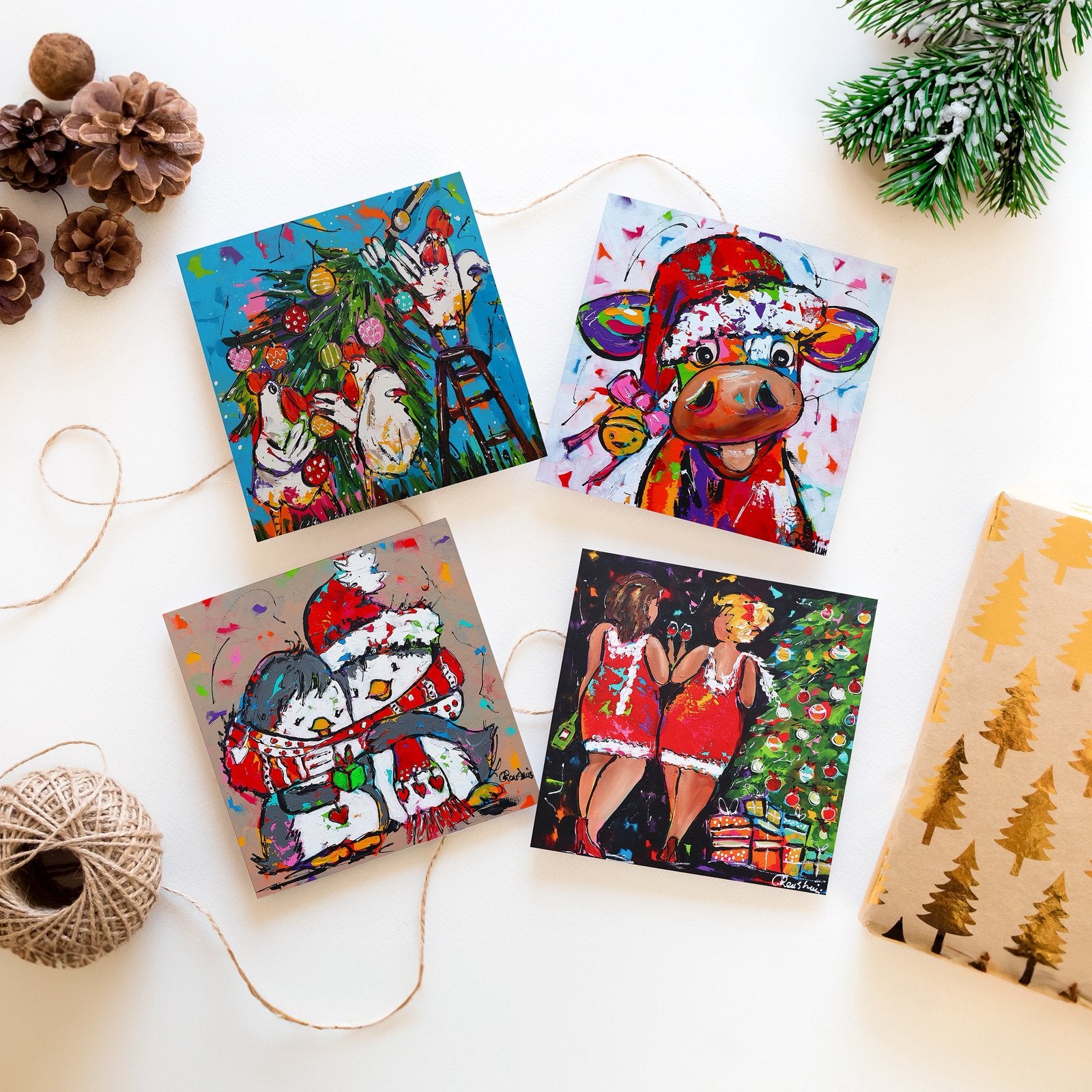 Partij Kerstkaarten Vrolijk Schilderij | 6000 stuks, Ophalen, Nieuw