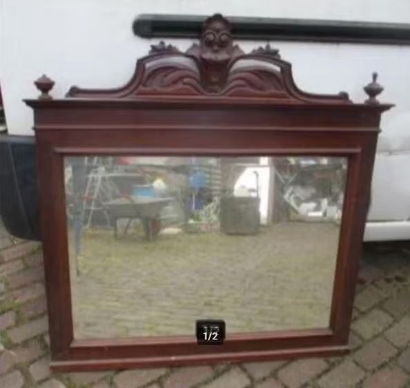Prachtige Antieke Houten Spiegel - 103x113, Ophalen, Overige vormen