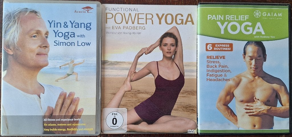 3 Yoga DVD's – Power, Yin & Yang & Pain Relief Yoga, Cd's en Dvd's, Engels, Workout, Engels, Ophalen of Verzenden