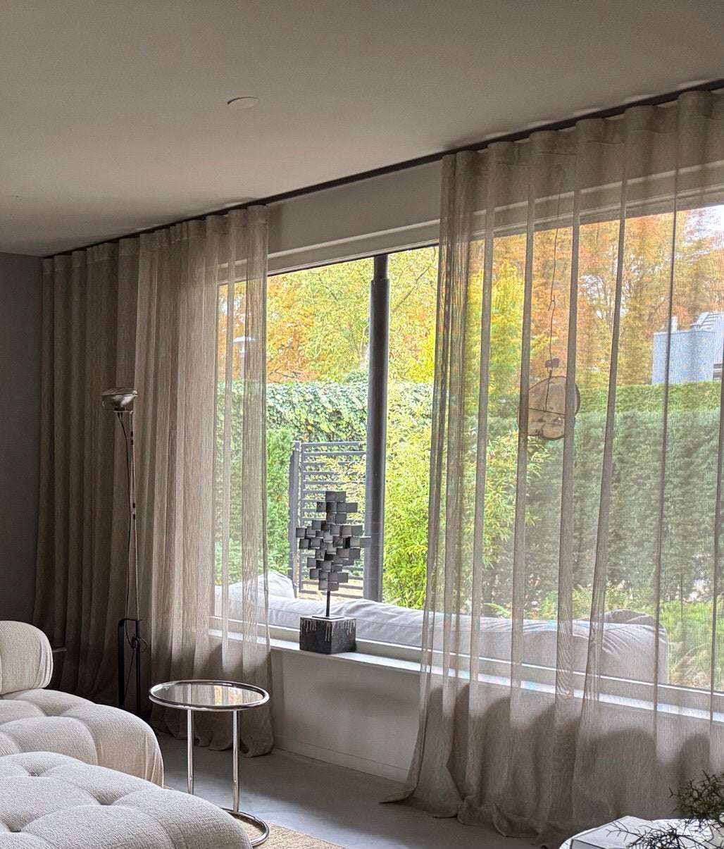 Wave gordijnen + Interstil gordijnrail kleur brons Nieuw, Huis en Inrichting, Ophalen, Beige, Zonwerend