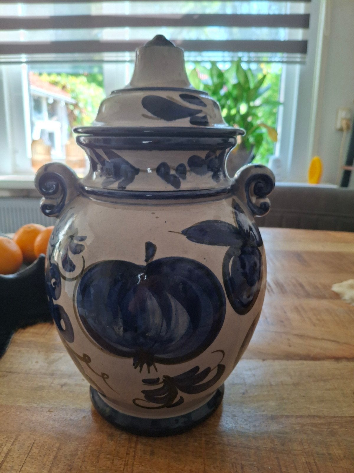 Vintage W. Germany vaas/pot met deksel, blauw decor, Ophalen of Verzenden