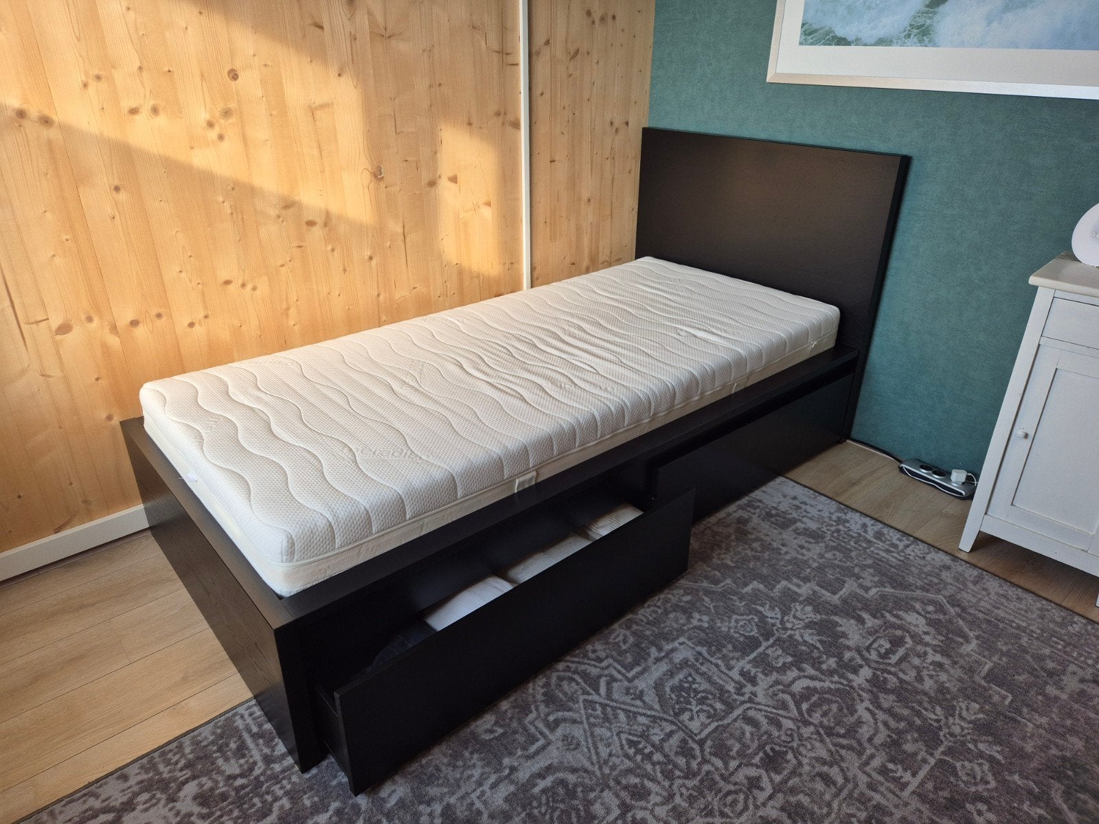 IKEA MALM bed 90x200cm met lattenbodem en matras, Ophalen, 90 cm, Eenpersoons, Zwart