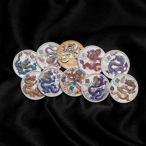 Set Perth Mint Dragon 2024 Lunar!, Postzegels en Munten, Munten | Oceanië, Ophalen of Verzenden, Setje, Zilver
