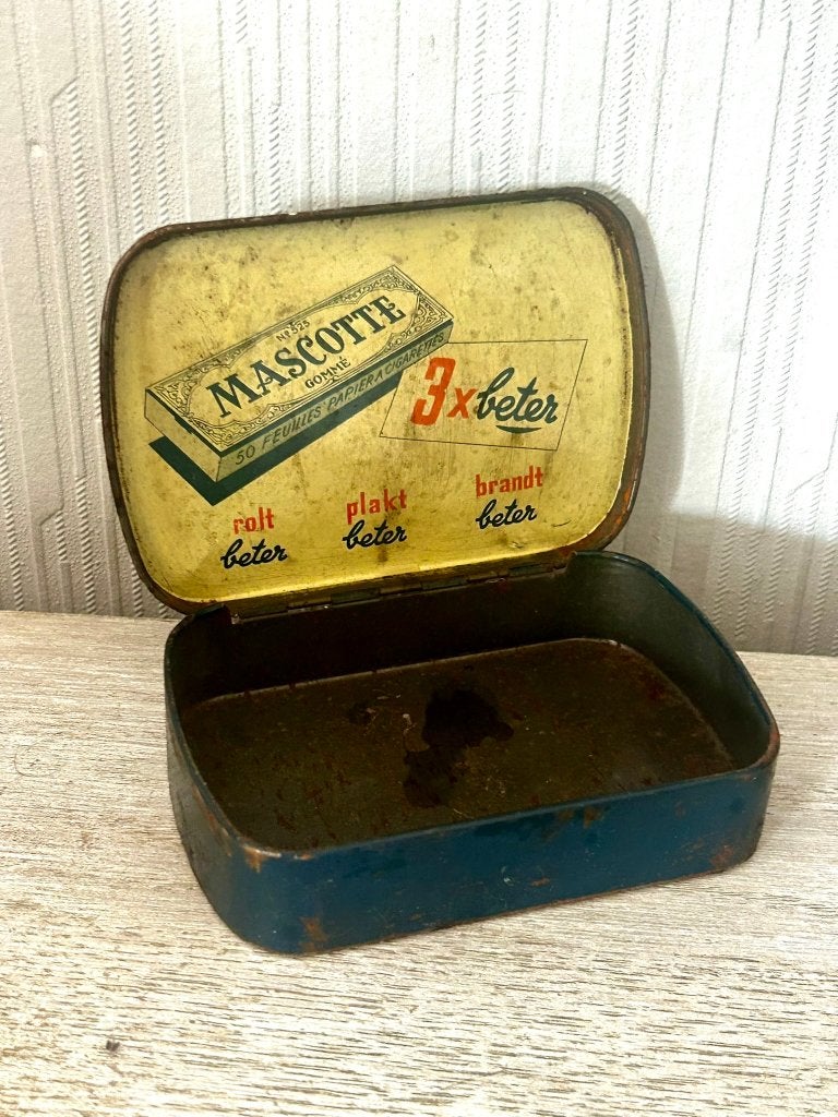 Mascotte - antiek blikje voor vloeitjes sigaretten - vintage, Ophalen, Gebruikt, Overige