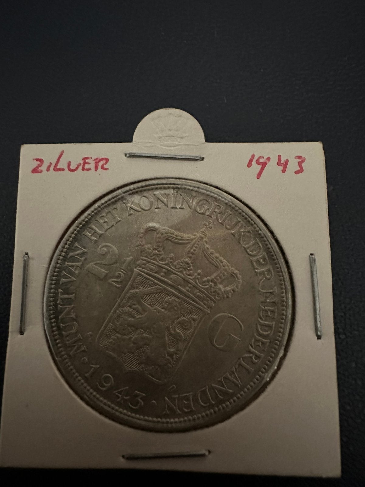 Zilveren Rijksdaalder1943 DDenverOorlogsuitgifte Wilhelmina, Ophalen of Verzenden, Nederland, Munten