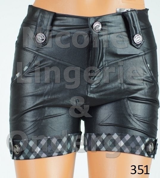 Leather Look Wetlook Shorts maat S/M en L/XL Hotpants (351), Maat 38/40 (M), Kort, Zwart, Nieuw