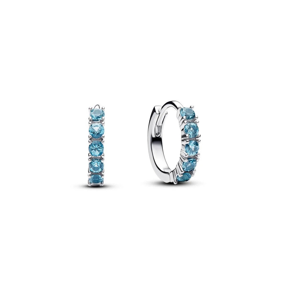 Pandora Oorringetjes Zilver met Aquamarijnblauwe Kristallen, Met kristal, Ophalen of Verzenden, Zo goed als nieuw, Zilver