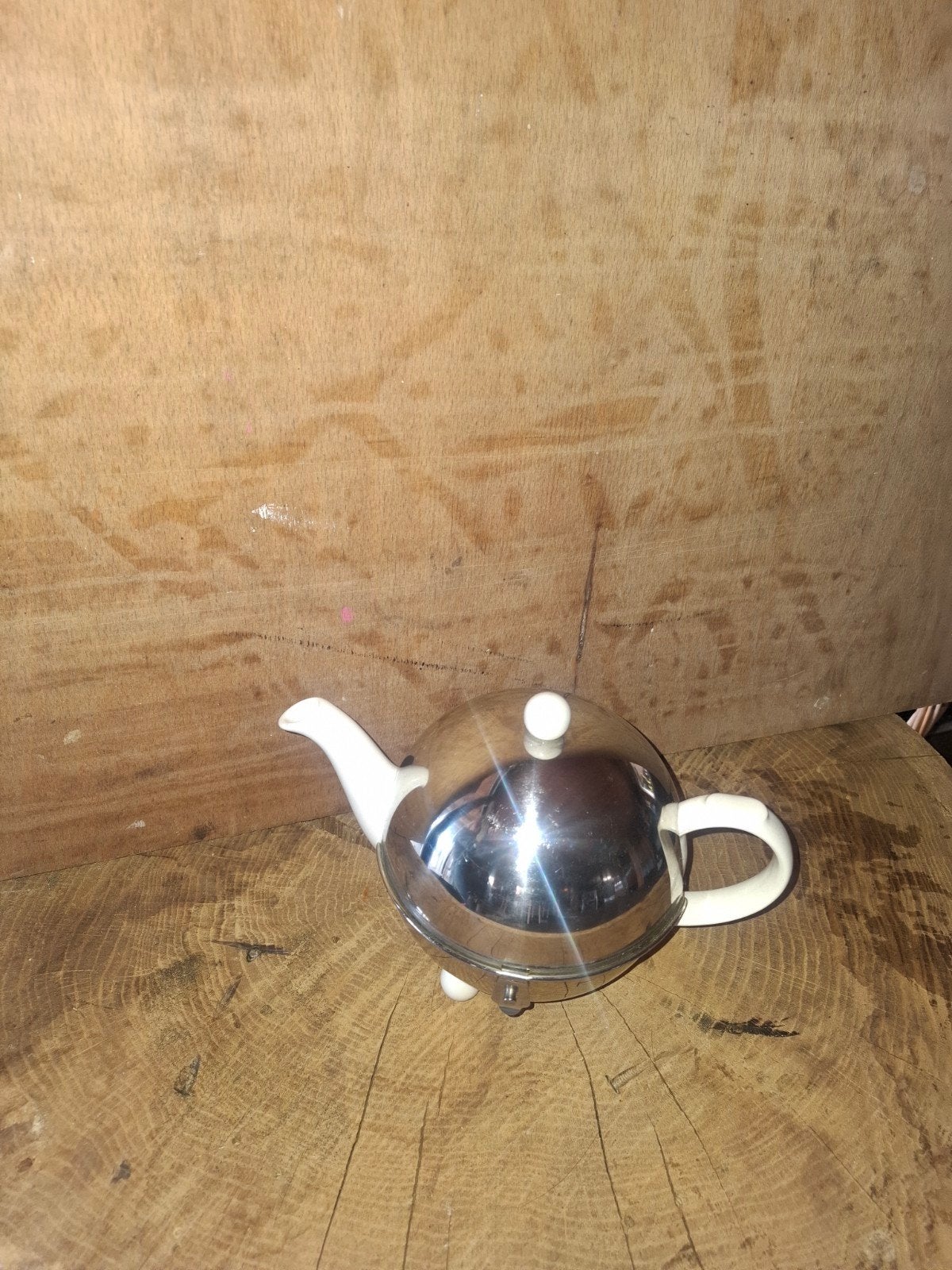 Vintage geïsoleerde theepot - wit met chromen omhulsel, Ophalen of Verzenden