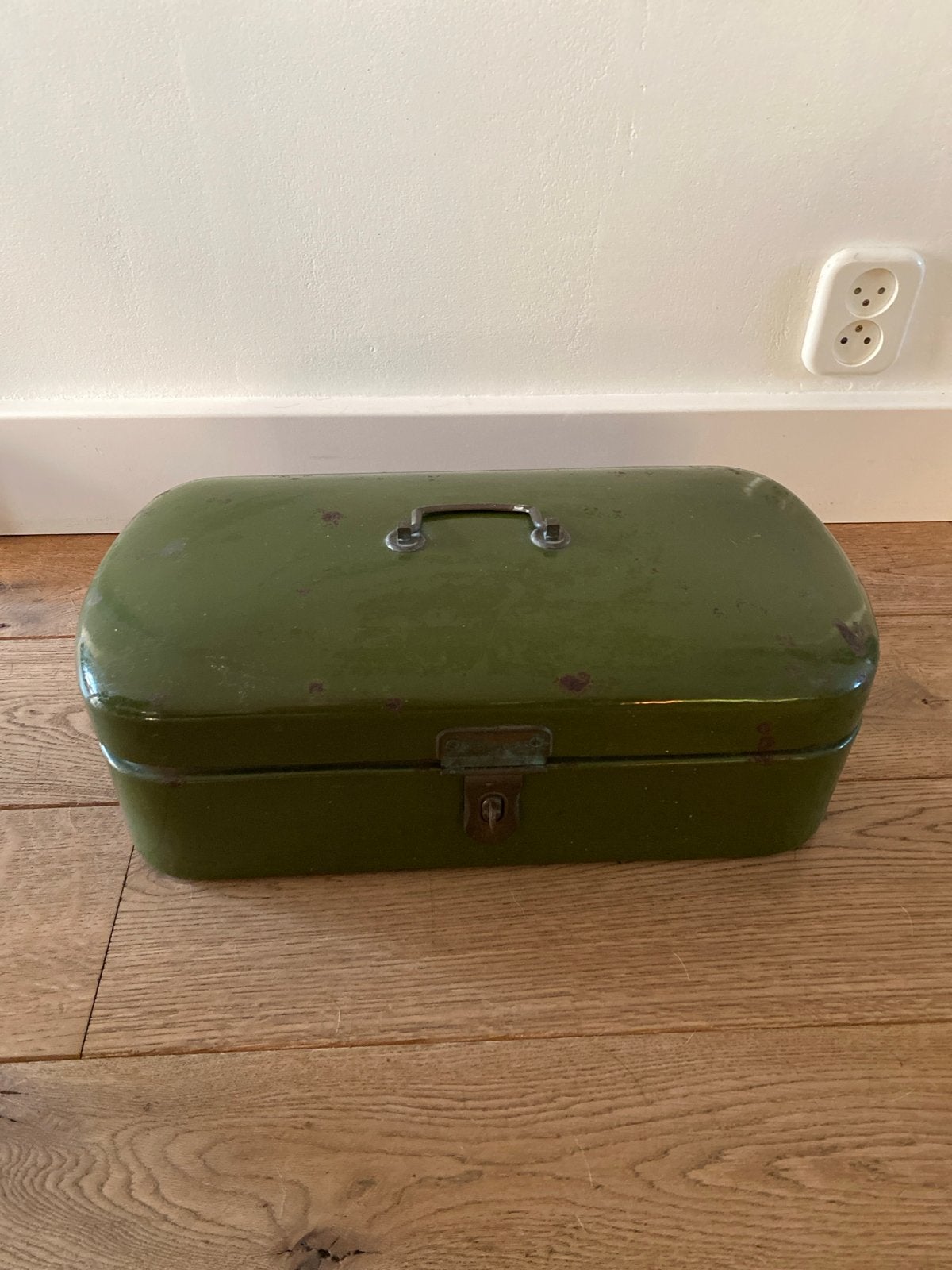 Vintage Groene Emaille Broodtrommel, Antiek en Kunst, Ophalen of Verzenden
