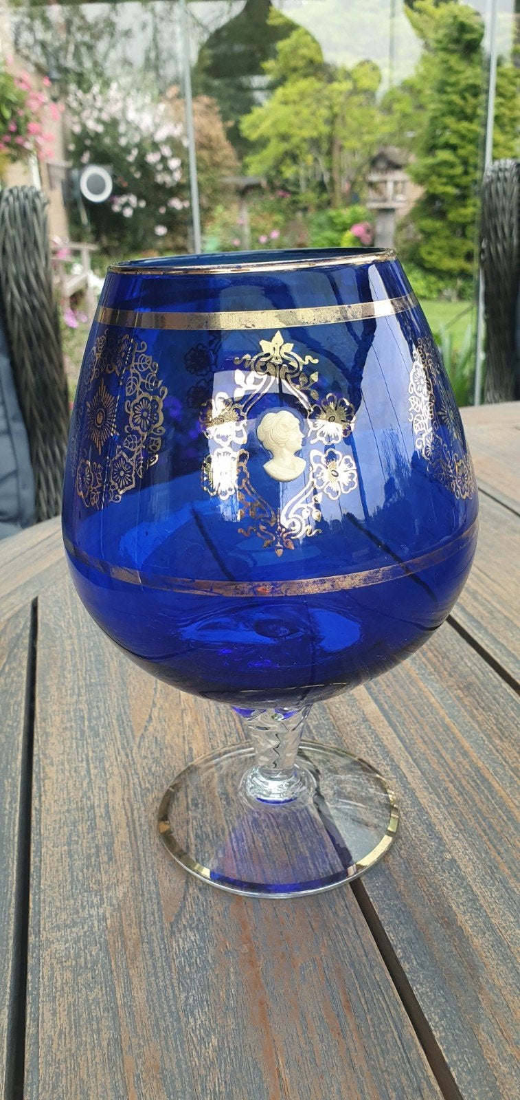 Vintage Kobaltblau Cognacglas 22cm hoog met Camee Decoratie, Ophalen of Verzenden