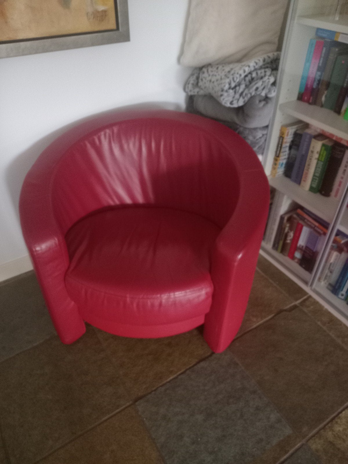 Rode leren fauteuil - Comfortabele kuipstoel, Modern, Comfortabel, Gebruikt, Ophalen of Verzenden, 75 tot 100 cm