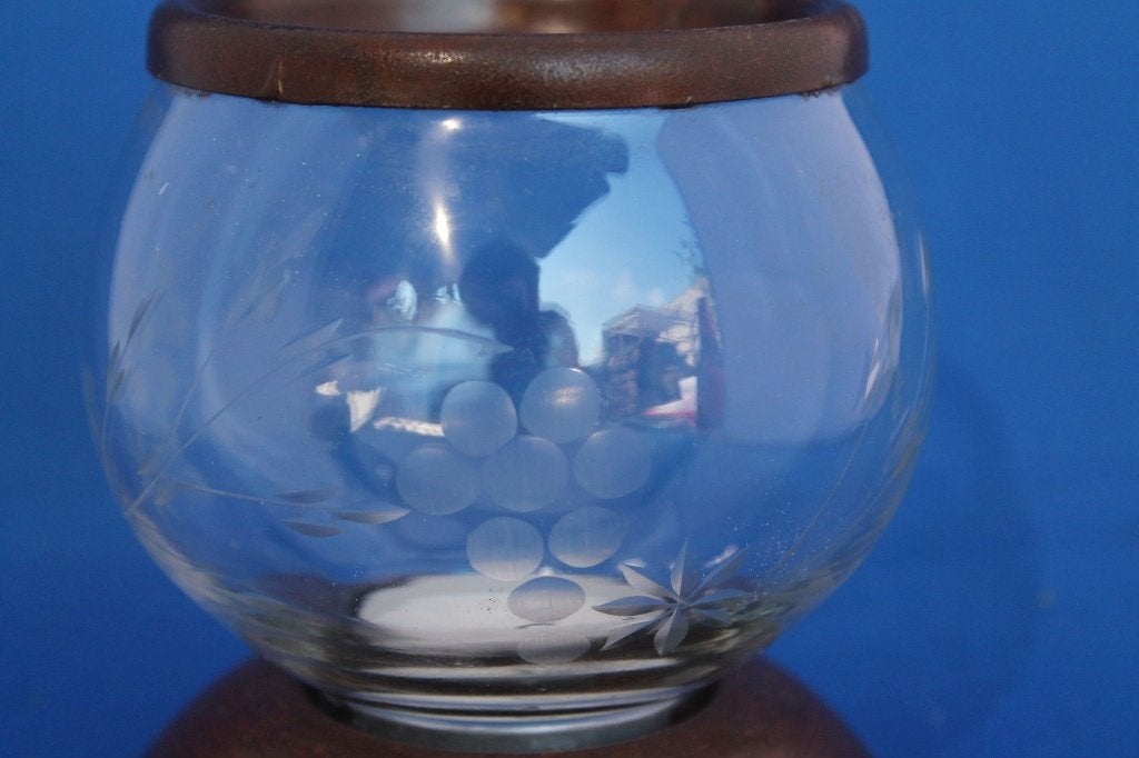 Windlicht van gegraveerd glas, helemaal gaaf. K9, Tweedehands verkoop, Windlicht, Gebruikt, Ophalen of Verzenden