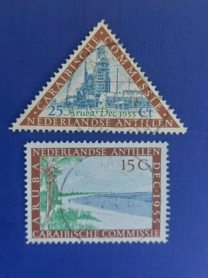 Postzegel Antillen 1955 serie Caraibische Commissie 01-05, Ophalen of Verzenden, Gestempeld