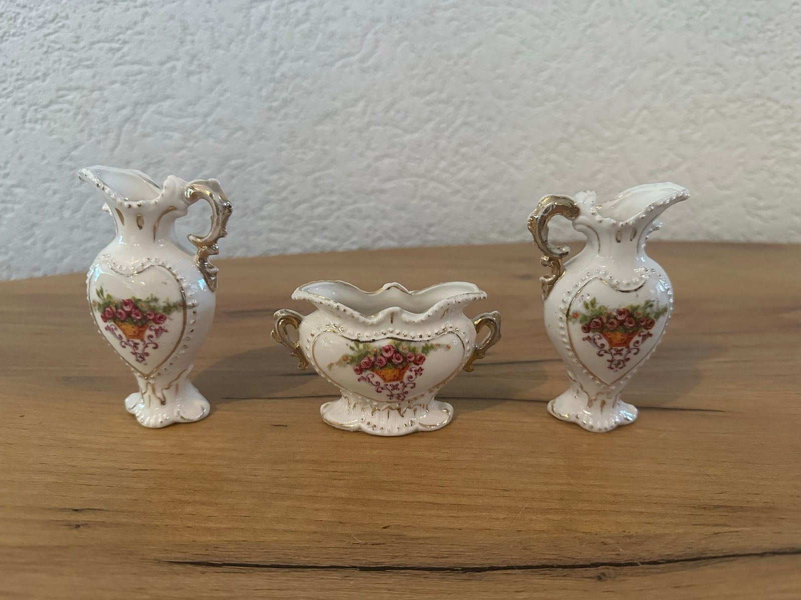 Set van 3 miniatuur vazen/potjes met bloemdecoratie, Ophalen of Verzenden