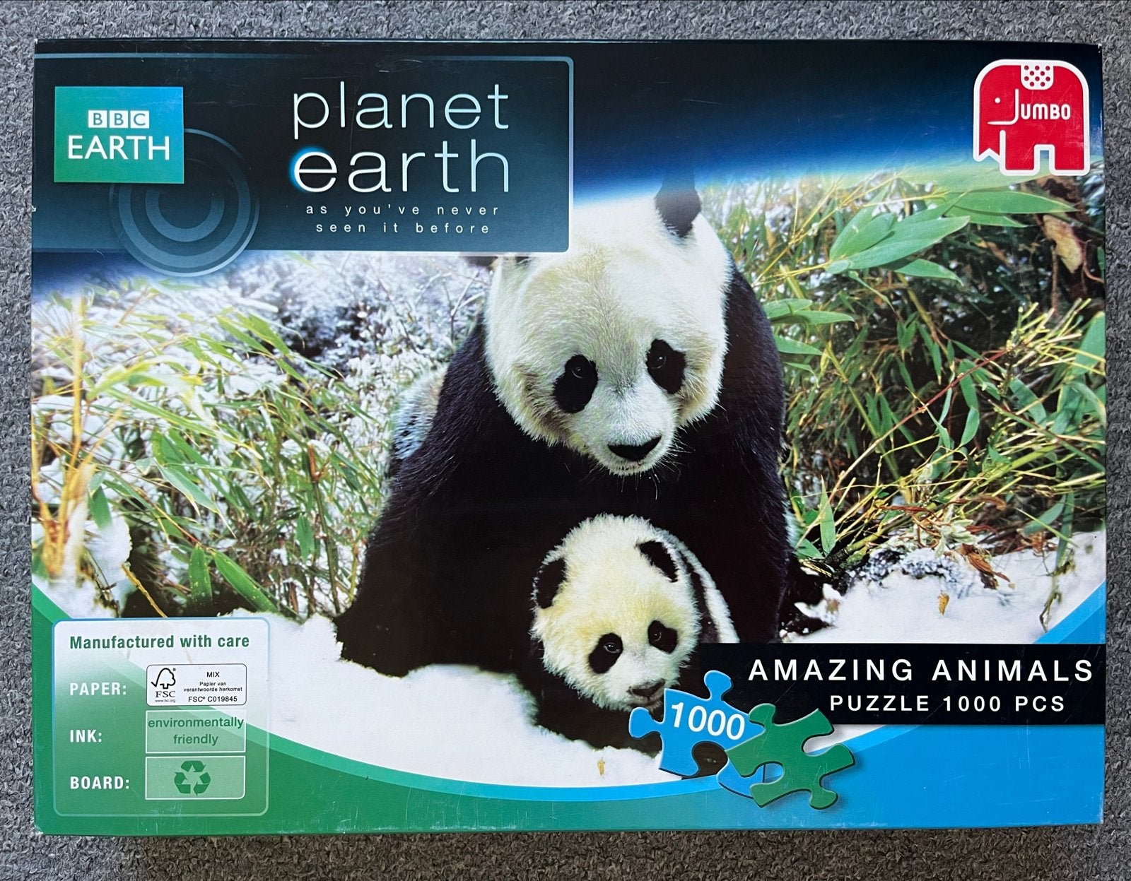 Jumbo BBC Planet Earth Amazing Animals Panda Puzzel 1000 stu, Hobby en Vrije tijd, Denksport en Puzzels, Ophalen of Verzenden