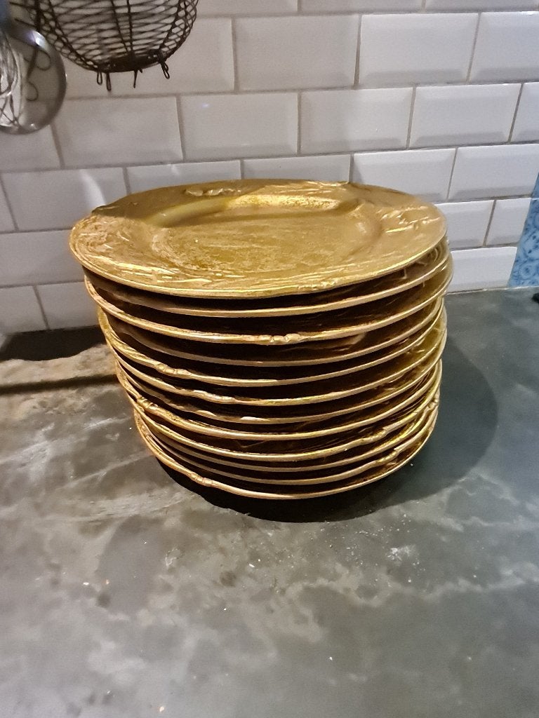 12 vintage terracotta onderborden p/st 2,95, Heikant 21 Kaatsheuvel, Overige typen, Goud, Belle Vieille Brocante