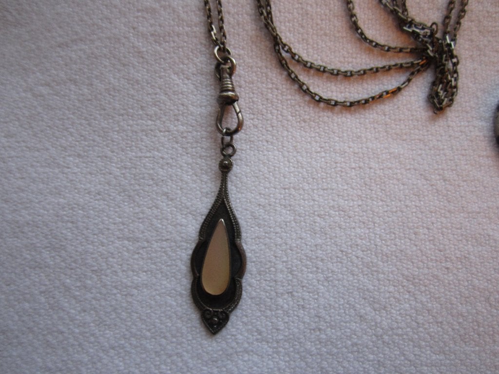 14.   Schitterende oude dameshorlogeketting+hanger, zilver, Ophalen, Zilver, Ketting