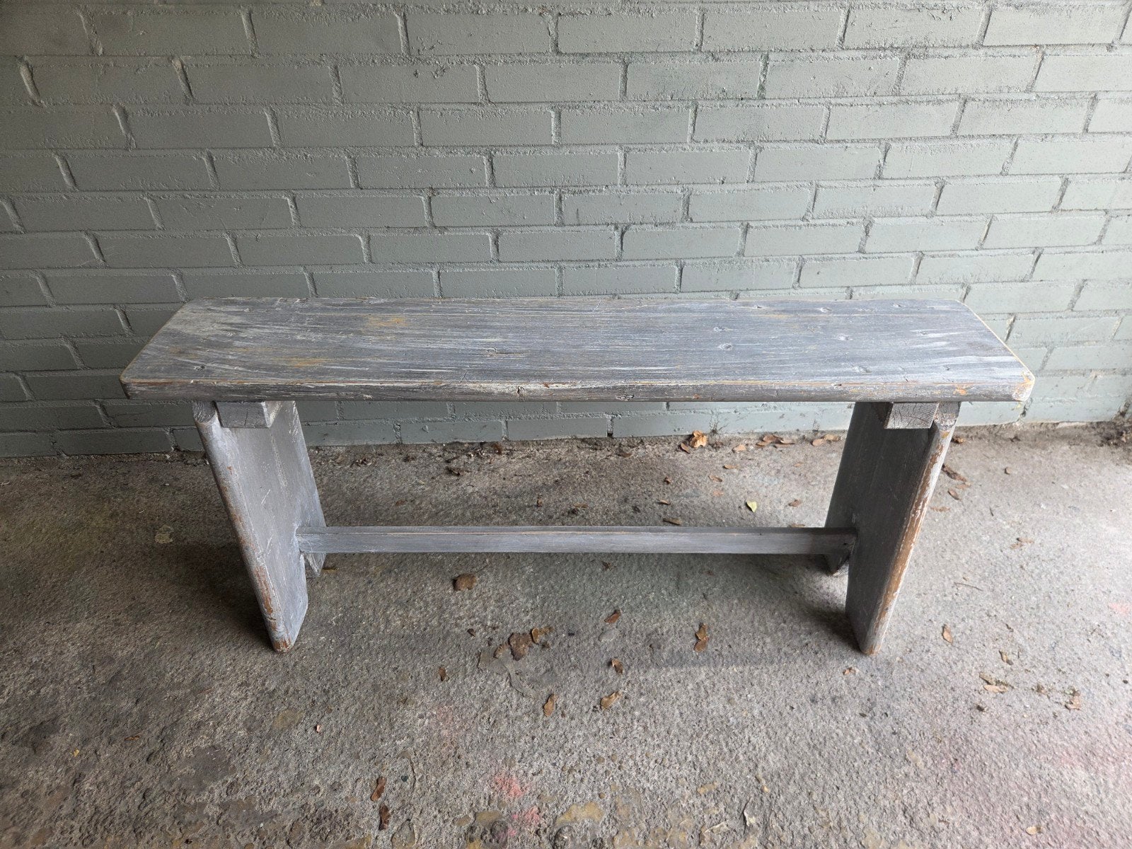 Houten Bankje Grijsblauw - L112xB24,5xH49 cm, Ophalen, Gebruikt, Grijs, Hout