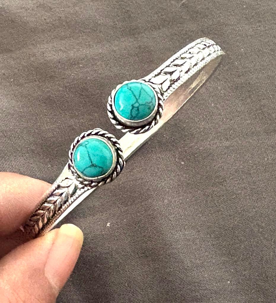 Turkoois zilver 925 open armband bangle verstelbaar, Ophalen of Verzenden, Nieuw, Zilver