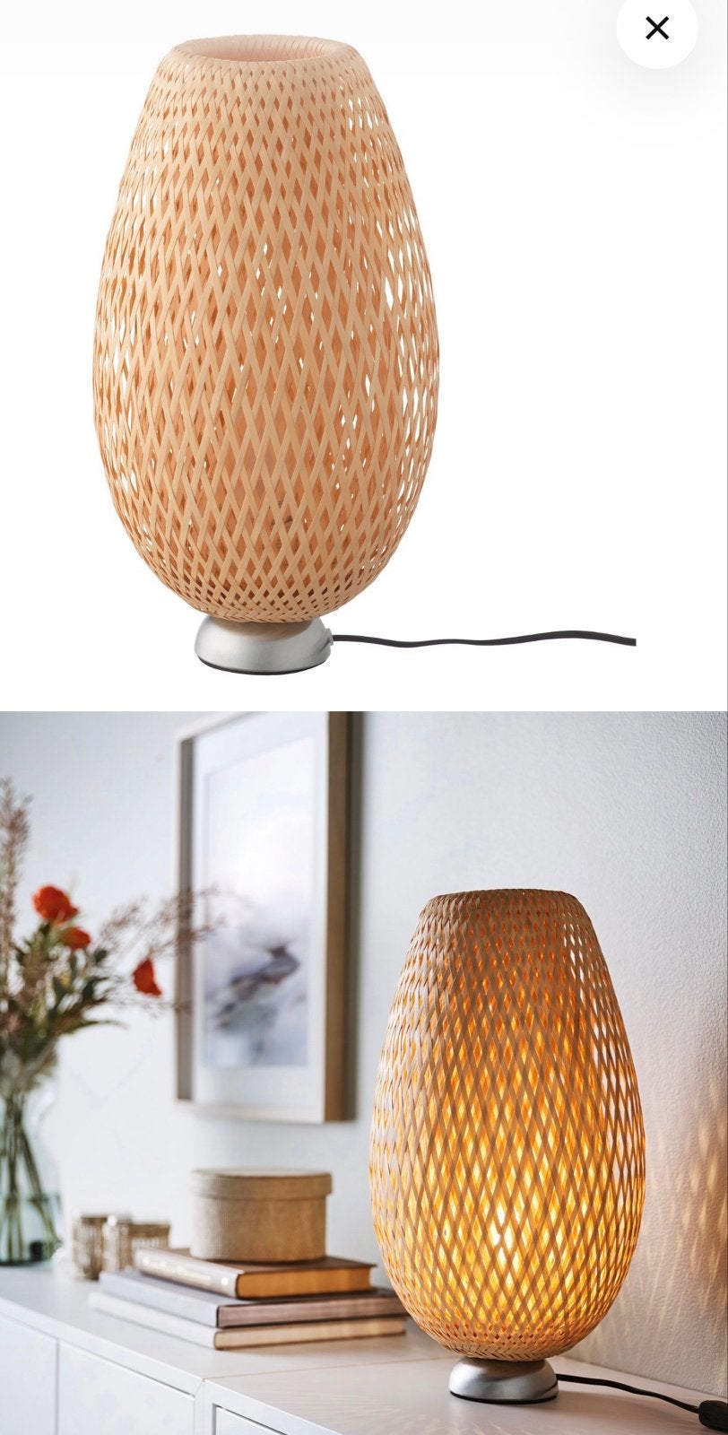IKEA Böja tafellamp - Wit gespoten bamboe, Huis en Inrichting, Ophalen, Gebruikt, Natuurlijk materiaal, Wit