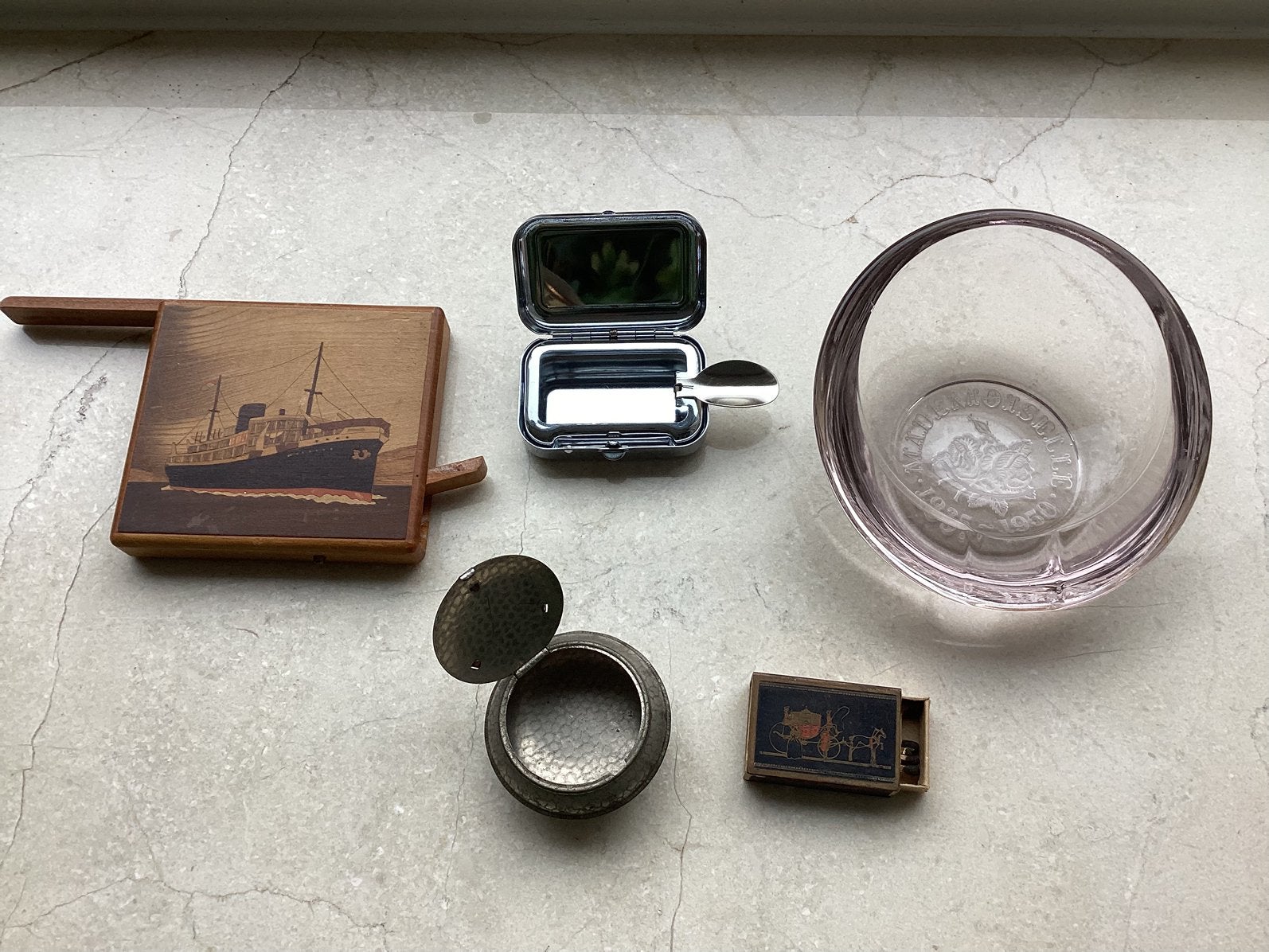 RETRO/VINTAGE: sigarettenhouder/asbakjes/lucifersdoosje, Ophalen of Verzenden, Gebruikt, Asbak